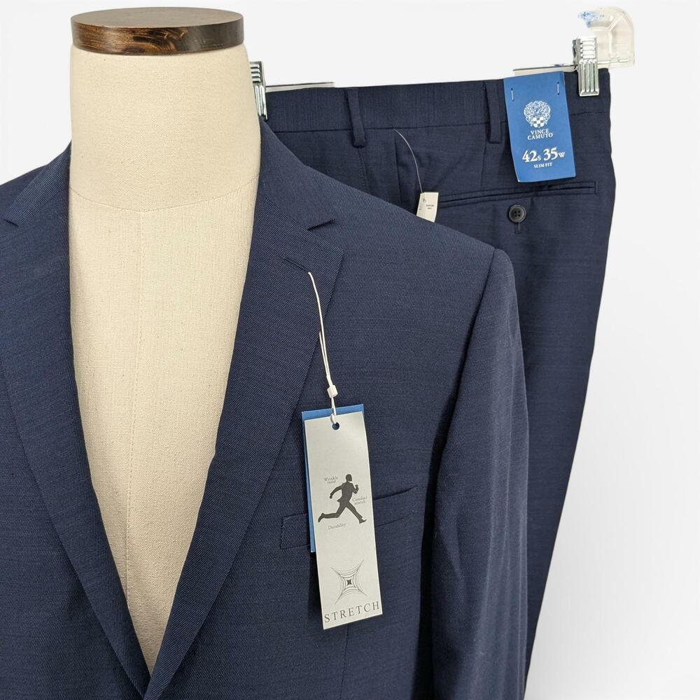 Vince Camuto Men's Slim Fit 2 Piece Suit Jacket Wool 42 S Pants 35W Blue